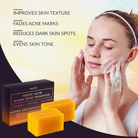 VALITIC Kojic Acid Dark Spot Remover Soap Bars with Vitamin C, Retinol, Collagen, Turmeric - Original Japanese Complex Infused with Hyaluronic Acid, Vitamin E, Shea Butter, Castile Olive Oil (2 Pack) - Image 5